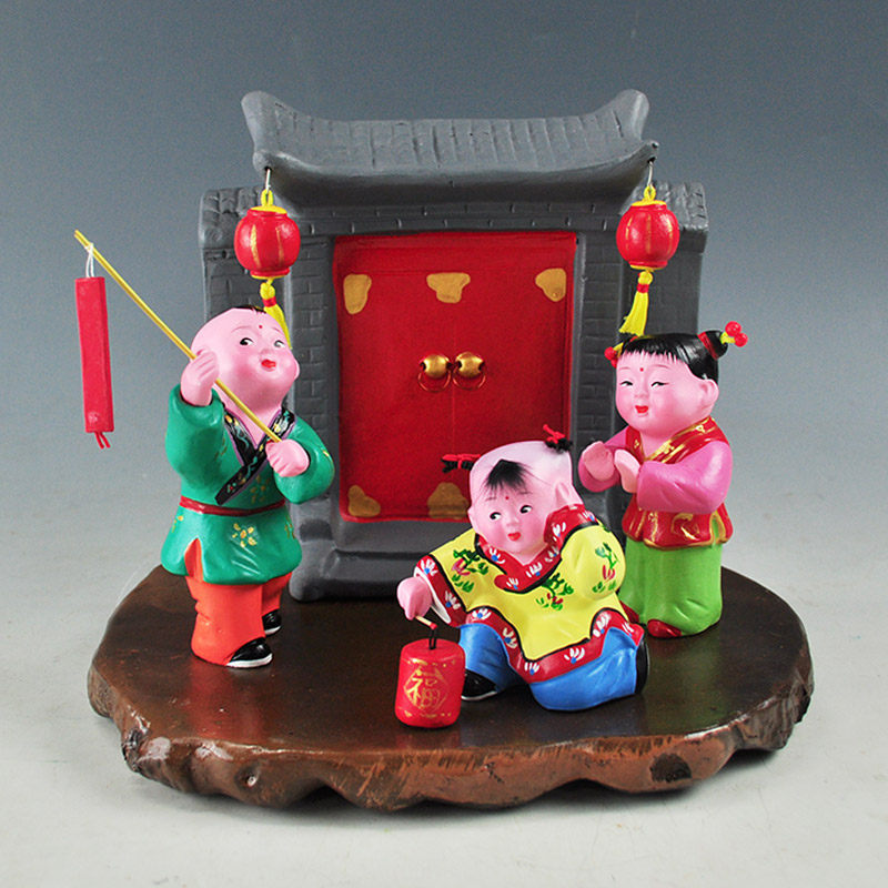 泥人欢天喜地中式手工过年摆件复古儿时民俗风情会议泥人