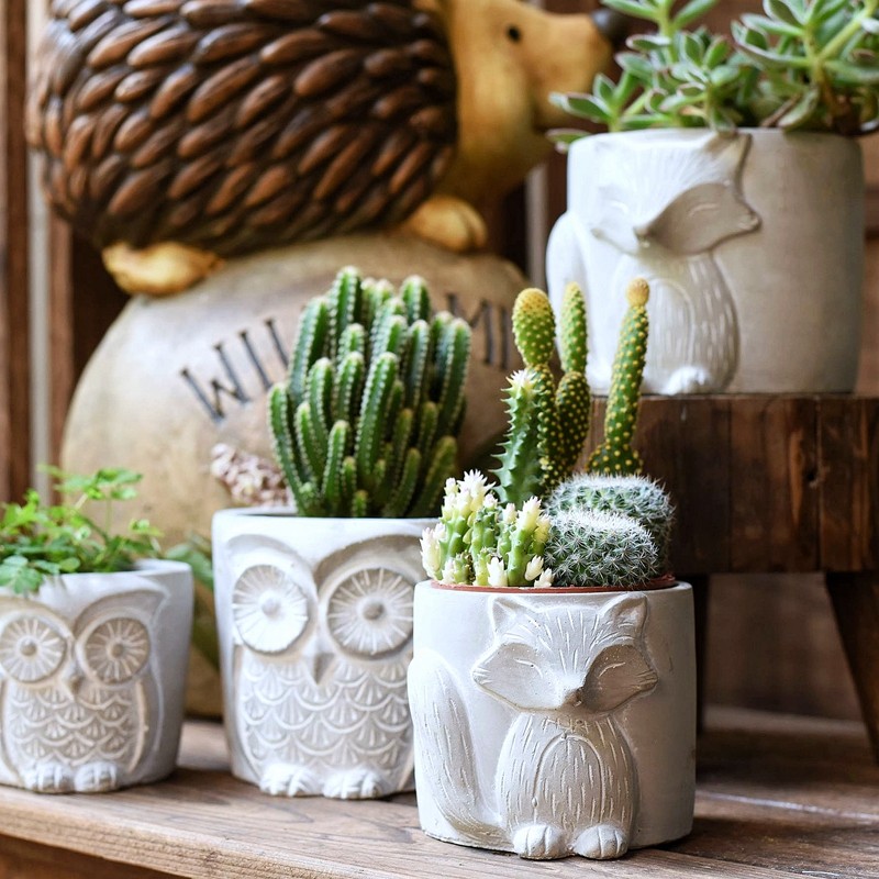 jk空间现代简约小动动物石膏花园阳台小狐狸小猫花盆