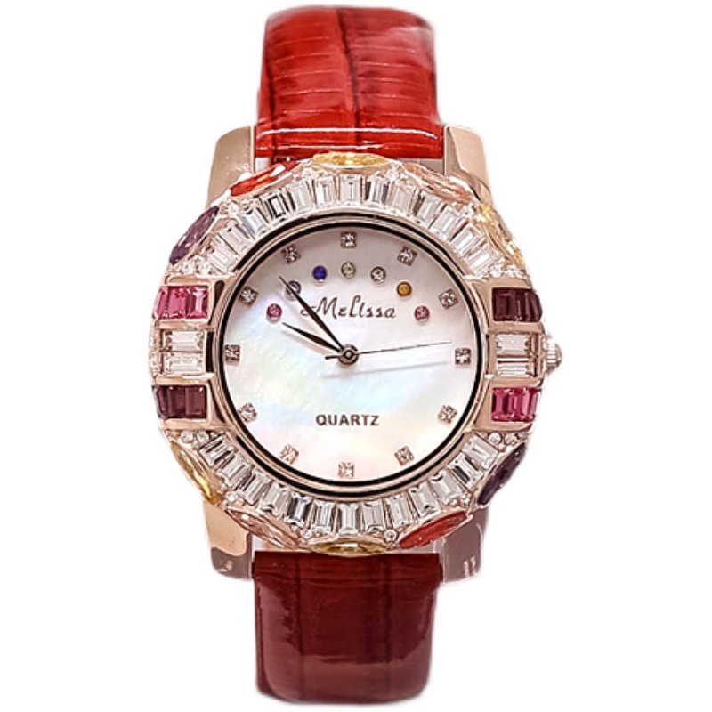 melissa玛丽莎品牌满钻皮带手表女士时尚潮流表盘彩色国产腕表