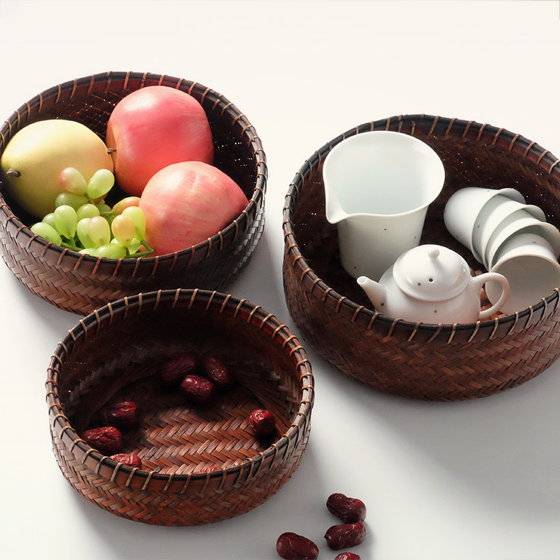 中式竹编复古果篮日式坚果收纳篮储物盒点心果盆