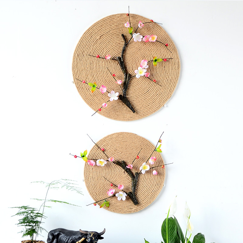 桃花立体壁画麻绳壁饰仿真花挂墙挂饰植物立体墙面挂件墙上装饰品