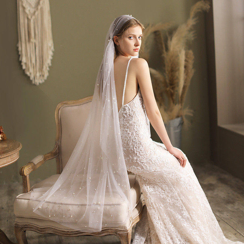 法式复古中长婚纱婚礼仪式新娘头纱高级领证头纱
