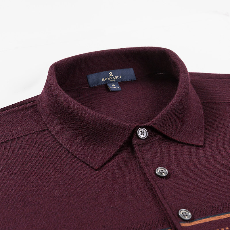 梦特娇秋冬新款翻领长袖针织羊毛衫商务休闲羊毛针织衫