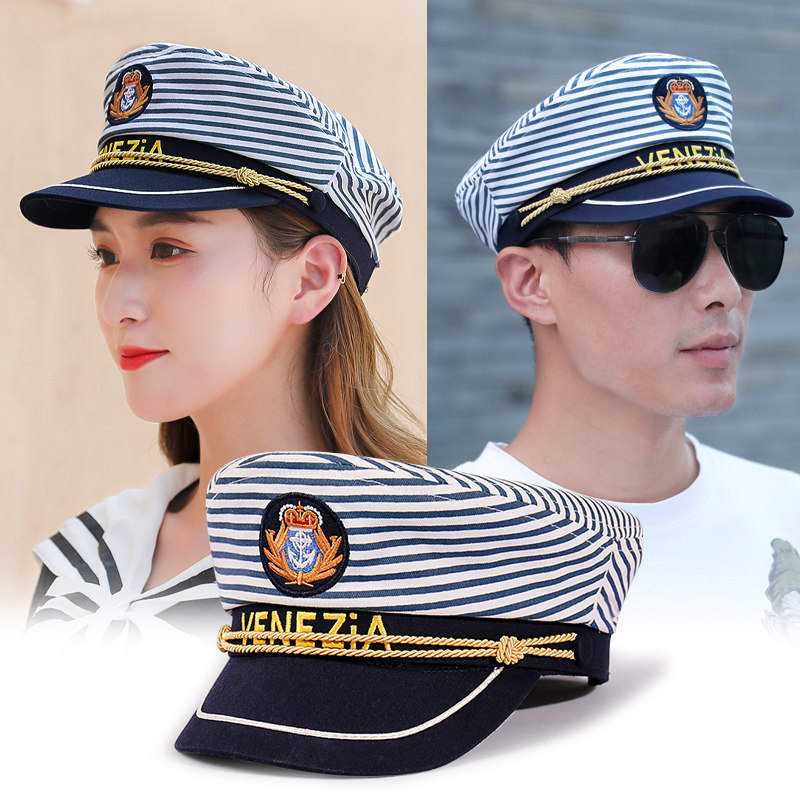 海军军帽平顶顶帽英伦复古百搭水兵舞女条纹帽子