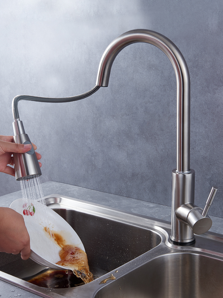 潜水艇厨房点碰抽拉伸缩水龙头冷热不锈钢洗菜菜盆厨房龙头