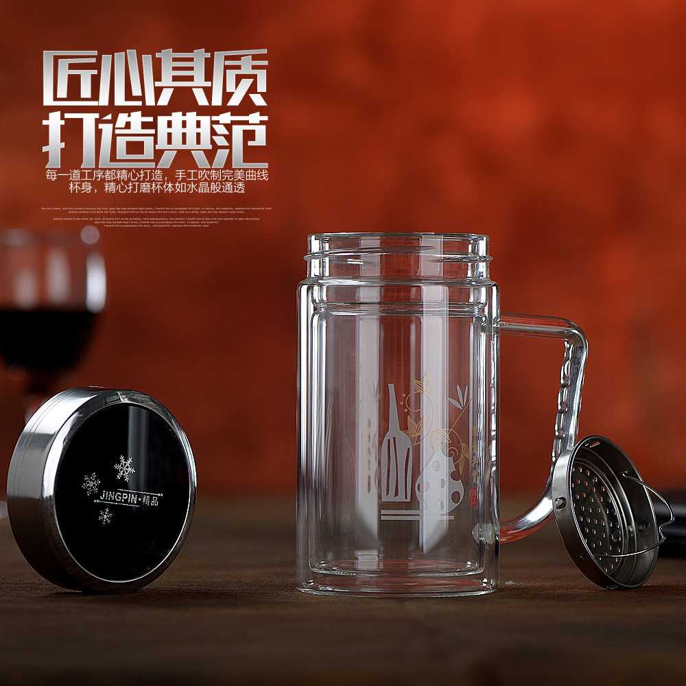 玻璃杯定制印字礼品玻璃水杯双层玻璃杯刻字广告杯定做促销杯订做