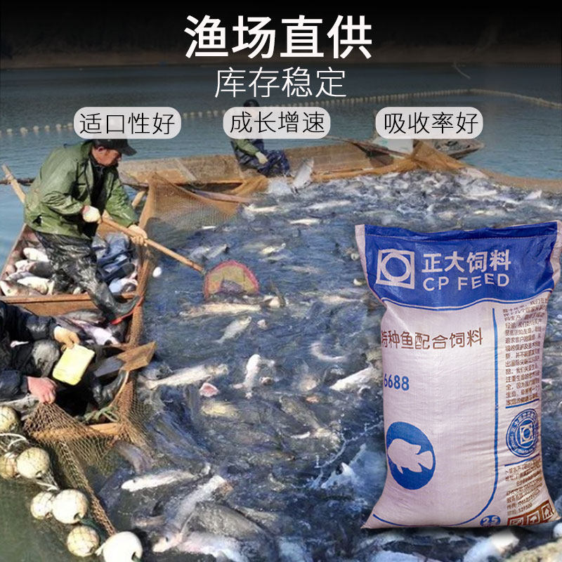 正大牌水产鱼草鱼 鲫鱼鲩鱼自养食用鱼鱼塘颗粒上浮饲料包邮25kg