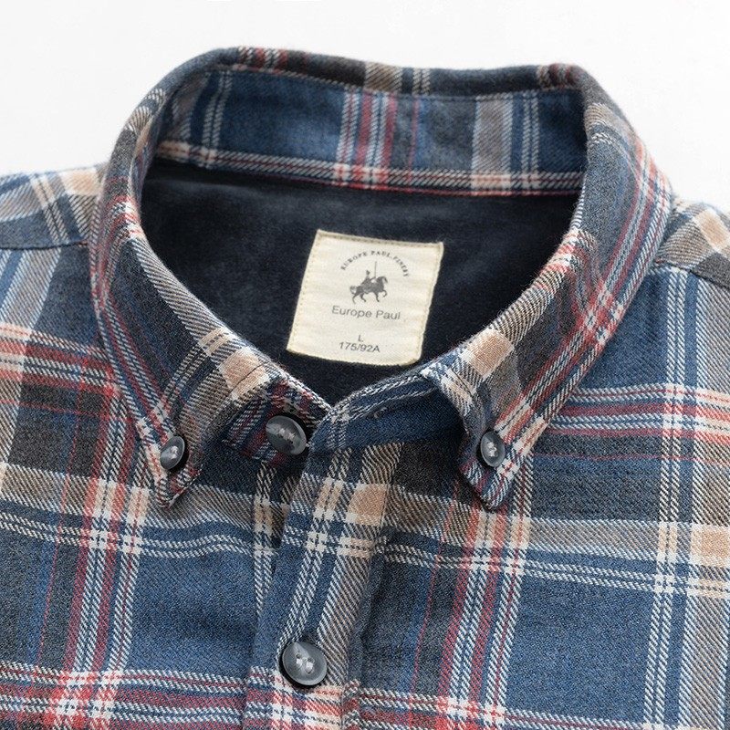 欧保罗男士保暖衬衫加绒加厚磨毛格子冬季牛津衬衫