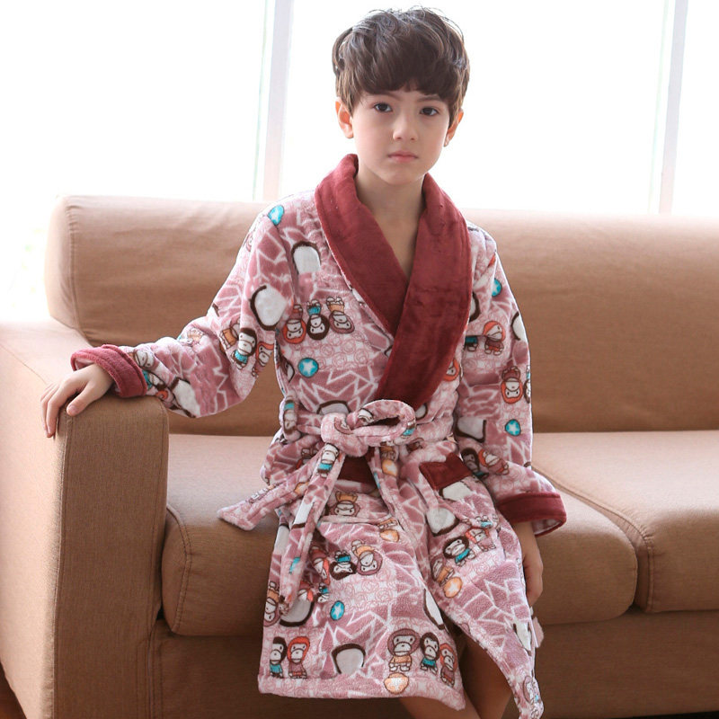 男童秋冬款儿童加厚法兰绒睡袍浴袍男孩子中大童小宝宝珊瑚绒卡通