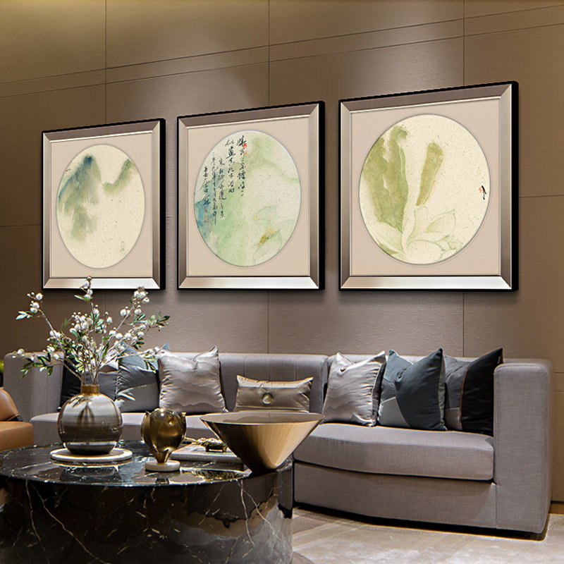 新中式墙画荷花禅意水墨壁画茶室餐厅卧室书房现代装饰画