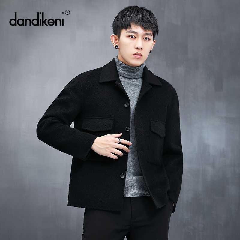 秋冬新品纯手工双面羊绒大衣短款阿尔巴卡羊驼绒男士夹克毛呢外套