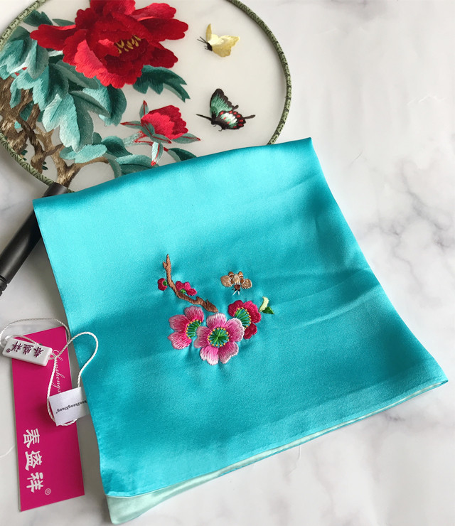 手帕外宾礼品苏绣桑蚕蚕丝双层真丝手工绣花手帕