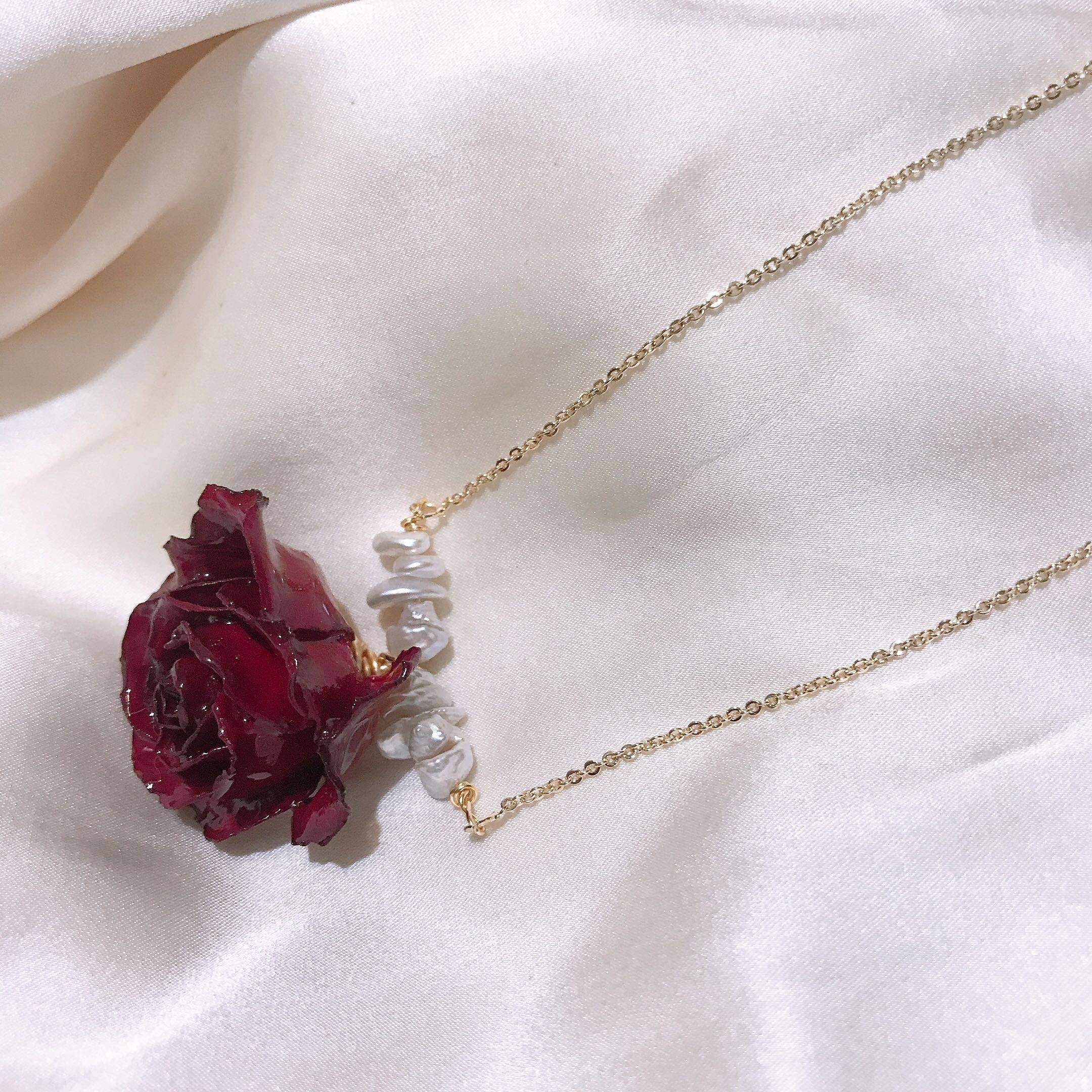 小王子玫瑰花天然真花法国红玫瑰锁骨链短项链