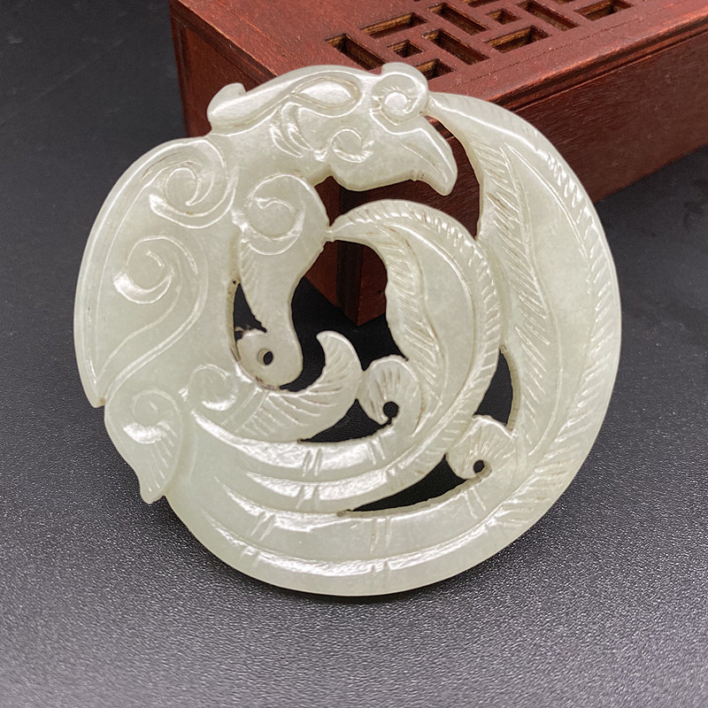 和田青白玉凤凰玉佩佩玉吊坠颈饰挂件古玩玉器颈饰