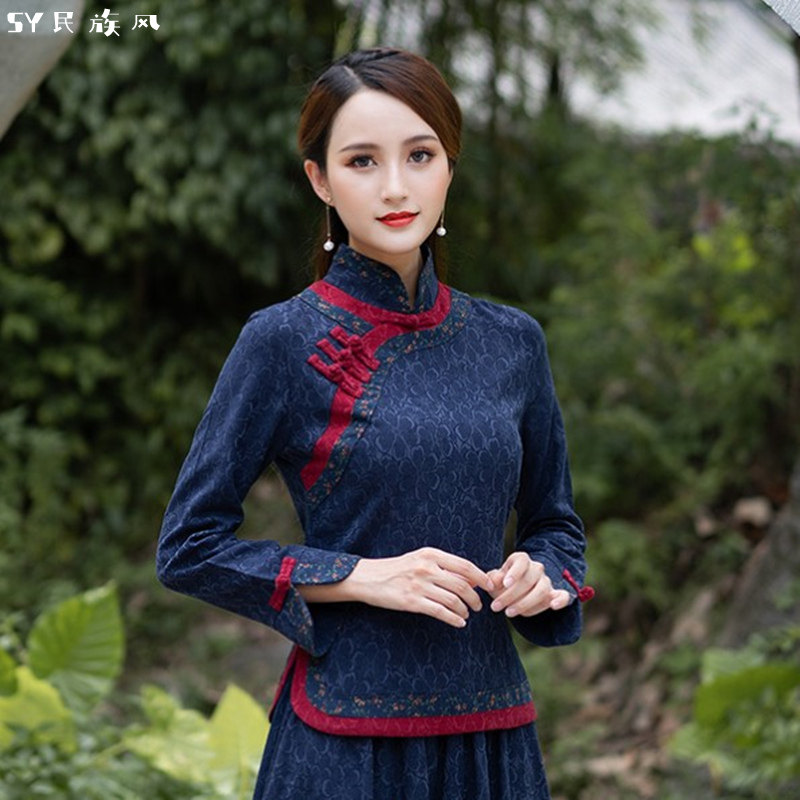 中国国风中式改良旗袍春秋民族风女装复古棉麻衬衫