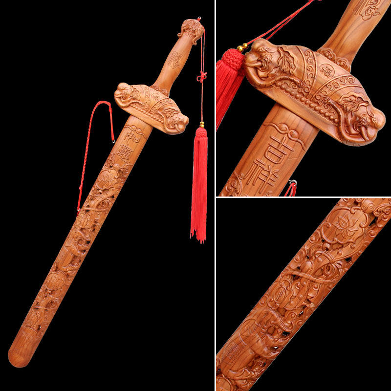 泰山福缘阁桃木木剑木雕祥龙戏珠立体九龙客厅摆件摆件