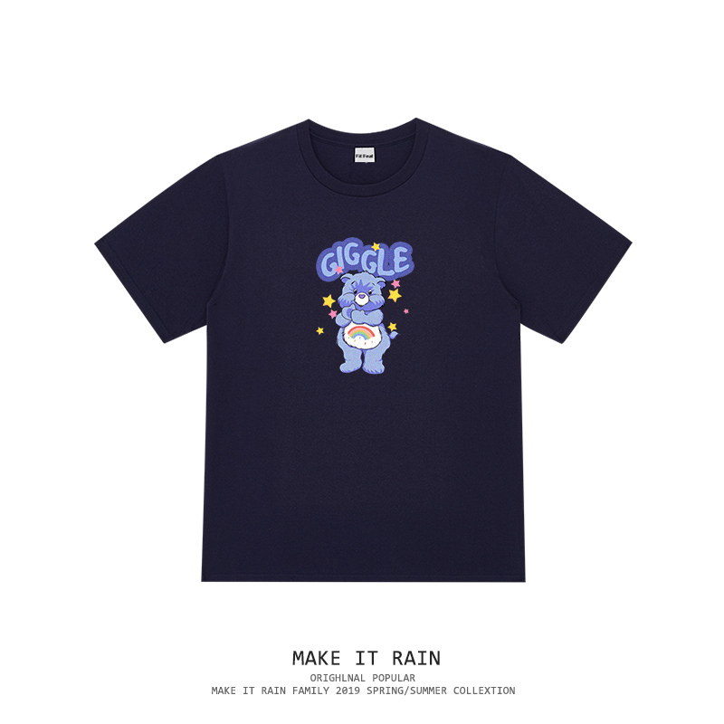 韩国ins复古超可爱怀旧童趣小熊短袖女学生宽松bf风情侣短袖tee