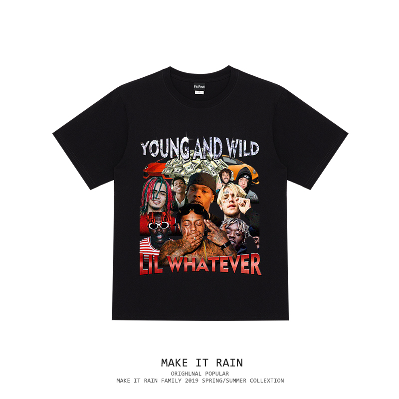 美式国潮牌男女说唱歌手复古嘻哈情侣宽松bf风短袖男女T恤街头