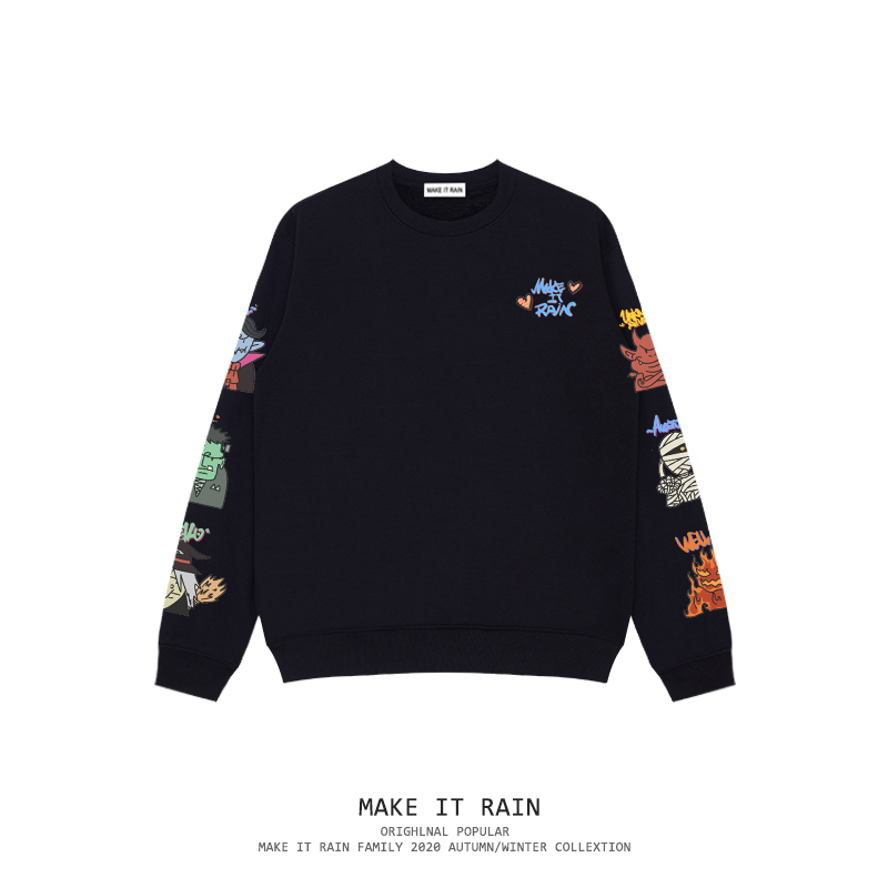 圆领卫衣男款韩版ins萌系小怪物合集袖子印花bf风日系百搭宽松