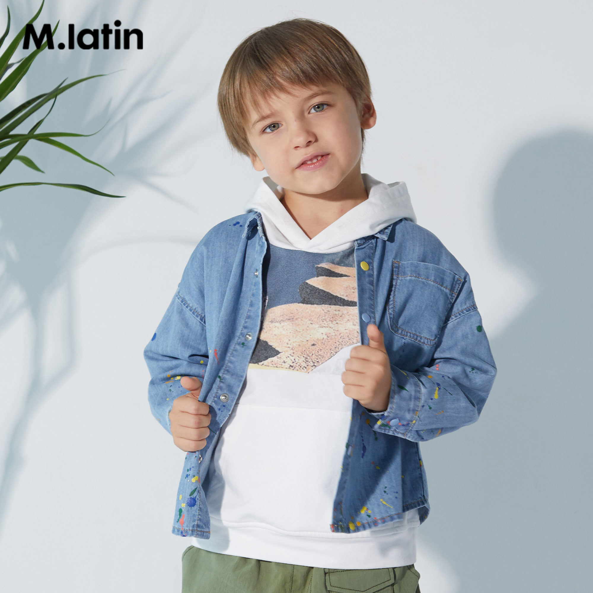 马拉丁童装商场同款男大童长袖衬衫2021春装颜料衬衫