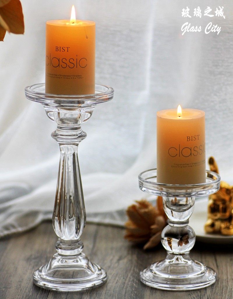 glasscity透明复古玻璃高脚烛台家居蜡烛摆件烛台