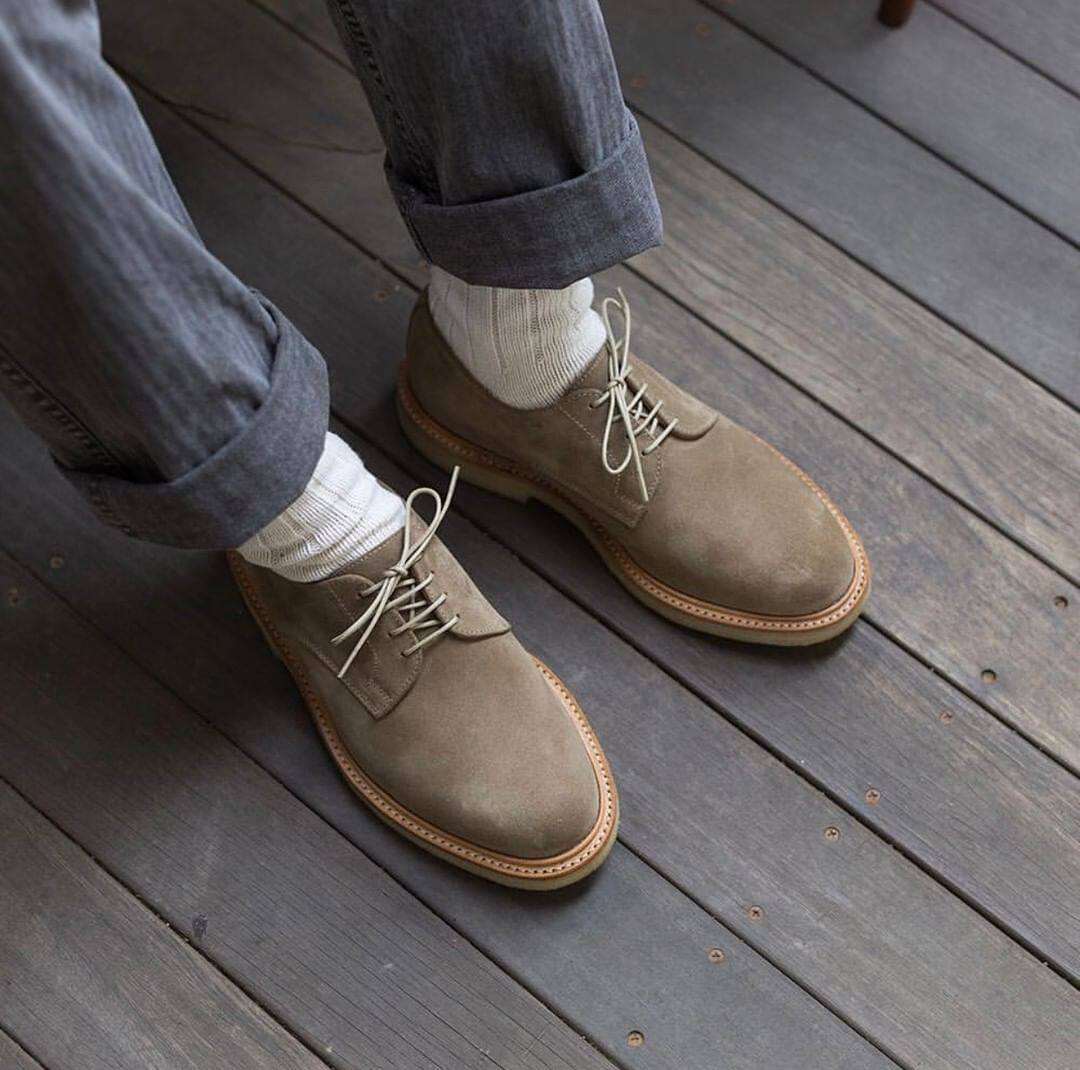 英国制造sanders麂皮低帮毛皮英伦休闲德比皮鞋单鞋