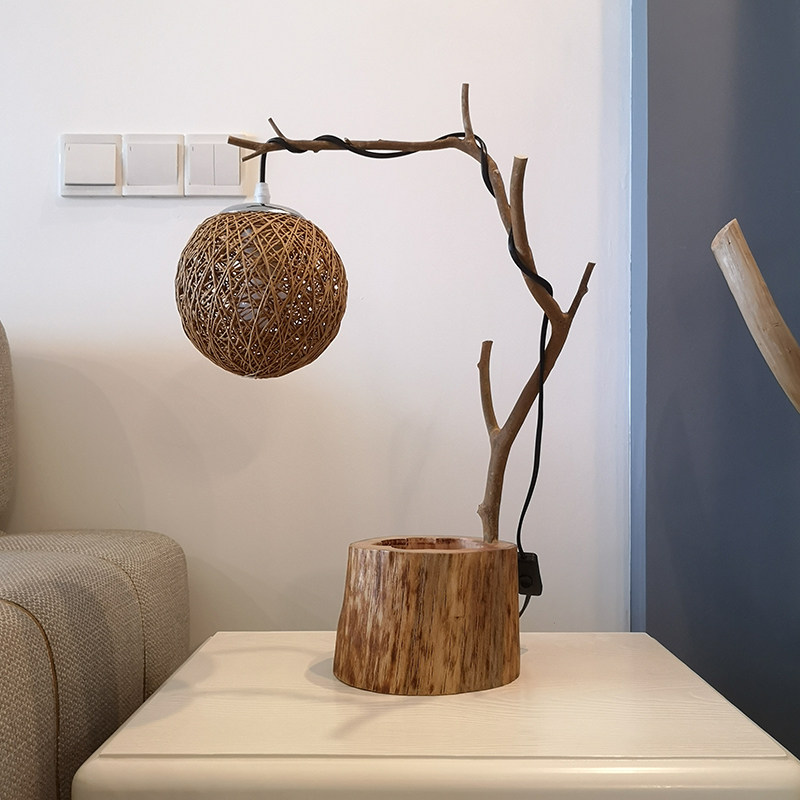 研木笔筒树枝台灯实木原创个性民宿小夜灯