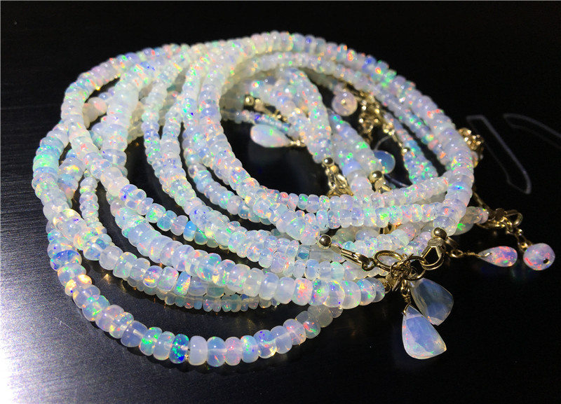 天然项链女手串包金14k好欧火彩手链欧泊白欧泊手链