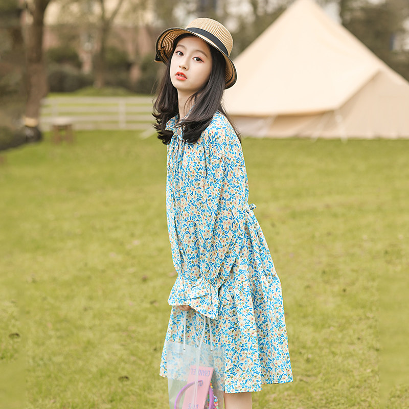 女童碎花连衣裙雪纺2022新款春装大童女孩韩版秋连衣裙