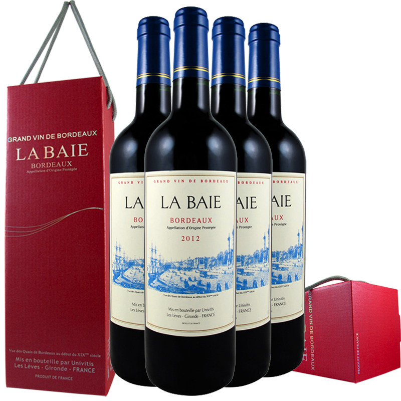 法国4瓶红酒礼盒2012年波尔多aop葡萄酒原瓶进口干红静态葡萄酒