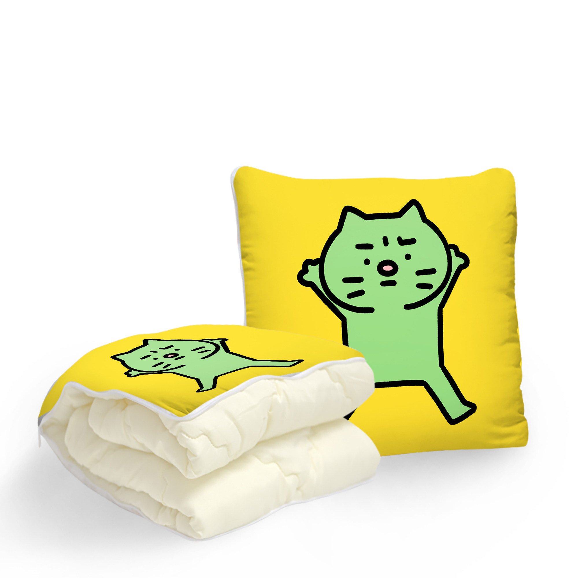 抱枕焦绿必易文创两用卡通棉麻靠垫保暖办公室抱枕被