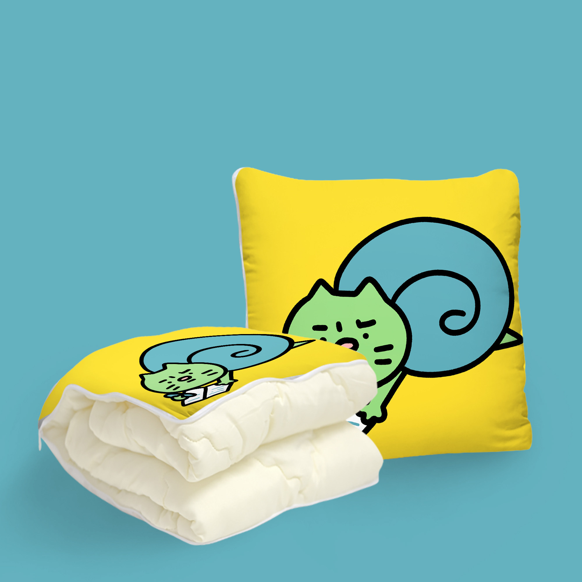 抱枕焦绿必易文创两用卡通棉麻靠垫保暖办公室抱枕被
