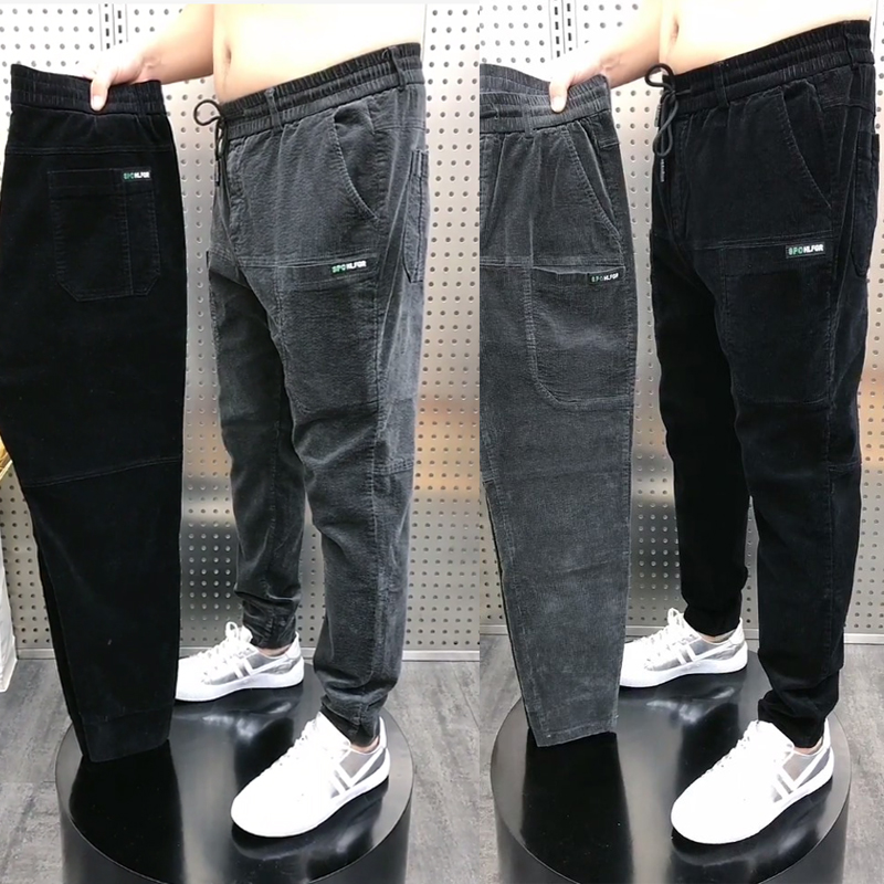 六兜条绒休闲裤秋冬季男士雪尼绒纹理松紧腰小脚裤舒适百搭收口裤