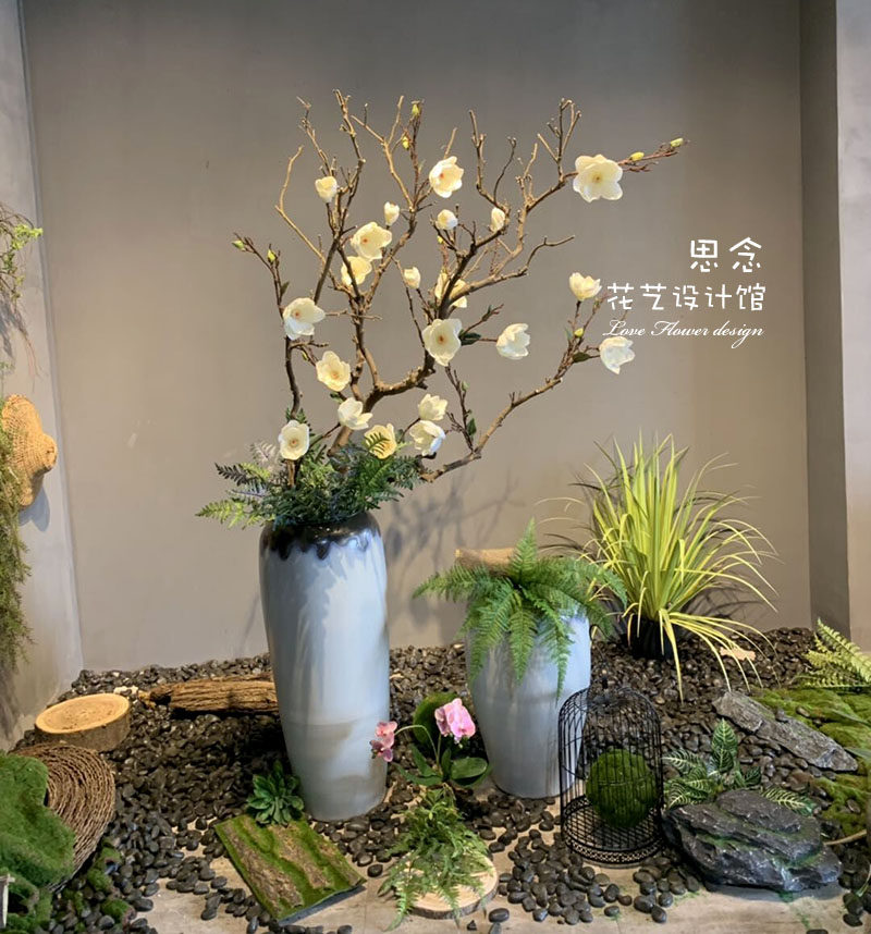 花艺大型景点定制软装空间玉兰仿真造景会所仿真花