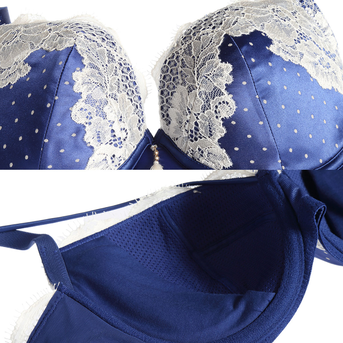 安莉芳内衣女士波点蕾丝上托大胸显小包容薄款文胸