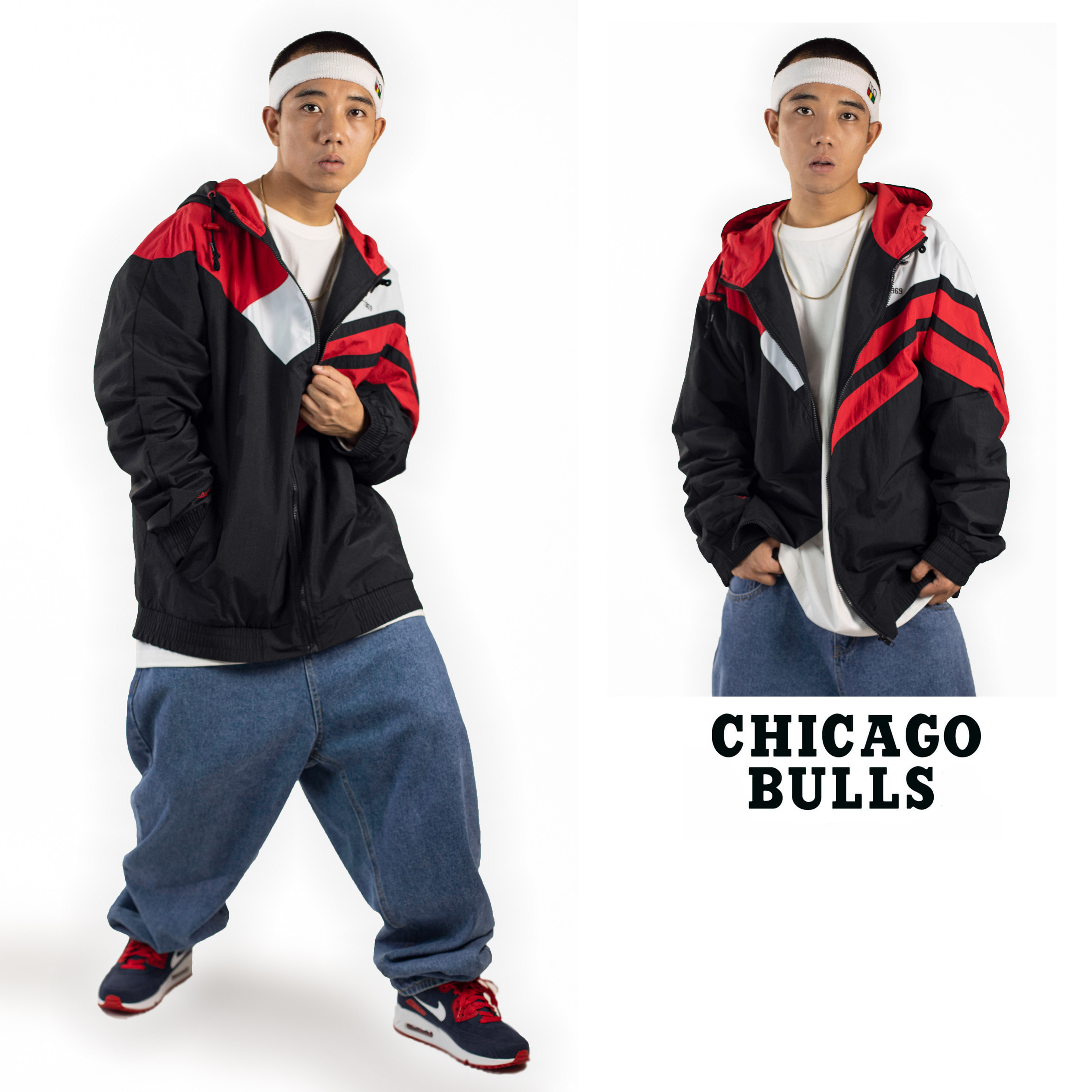街头集市oldschool复古连帽风衣外套nbachicagobulls风衣