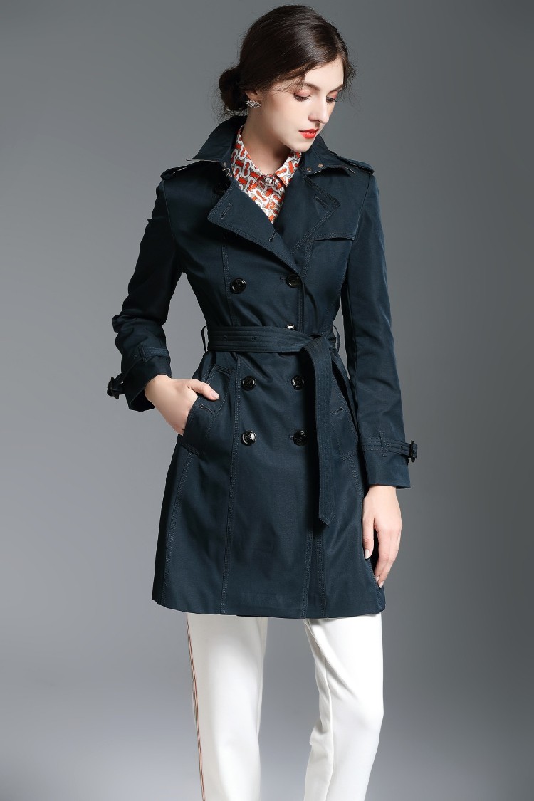 2020经典英伦时尚双排扣女防水修身中长风衣风衣