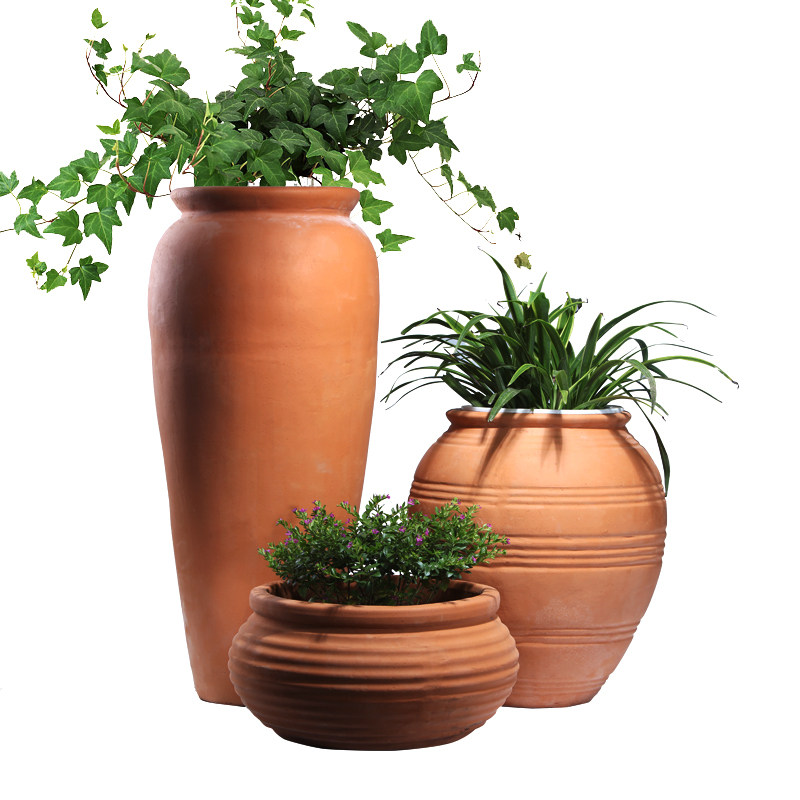 特价 包邮 清仓园林田园景观红陶陶罐花盆落地土陶粗陶大红陶盆 - 痕