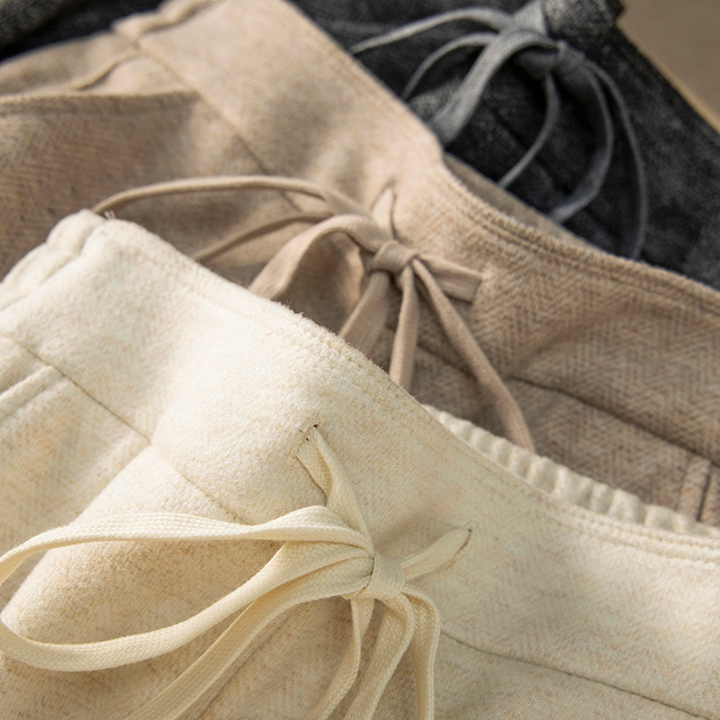 性价比！没有缺点 高腰抽绳含羊毛直筒阔腿长裤女春天家017W