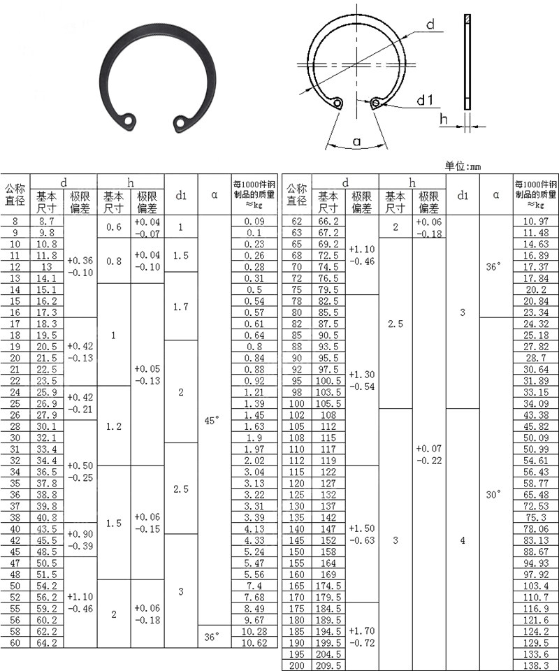 c型卡璜开口加厚孔卡弹性挡圈卡簧轴卡环卡黄弹性外内卡铁轴卡片