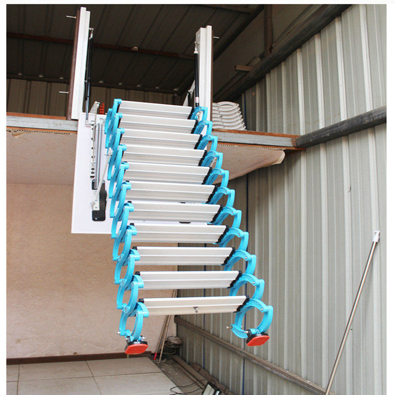 侧装阁楼伸缩楼梯复式家用室内升降折叠钢木楼梯踏步板