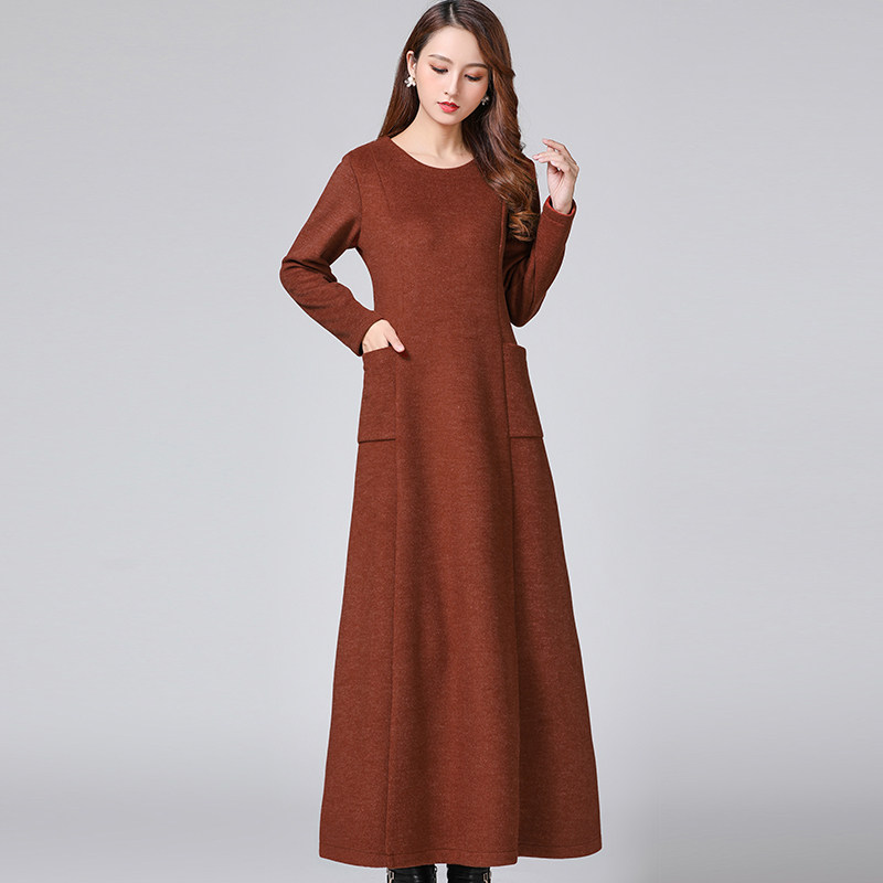 法式澳绒长袖连衣裙2021秋冬新款时尚大码女装连衣裙
