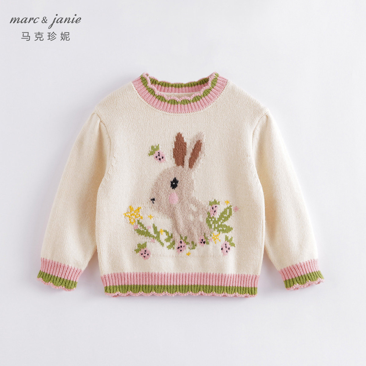 柔蓝马克珍妮2022年冬装新款女童小兔子提花毛衣毛衣