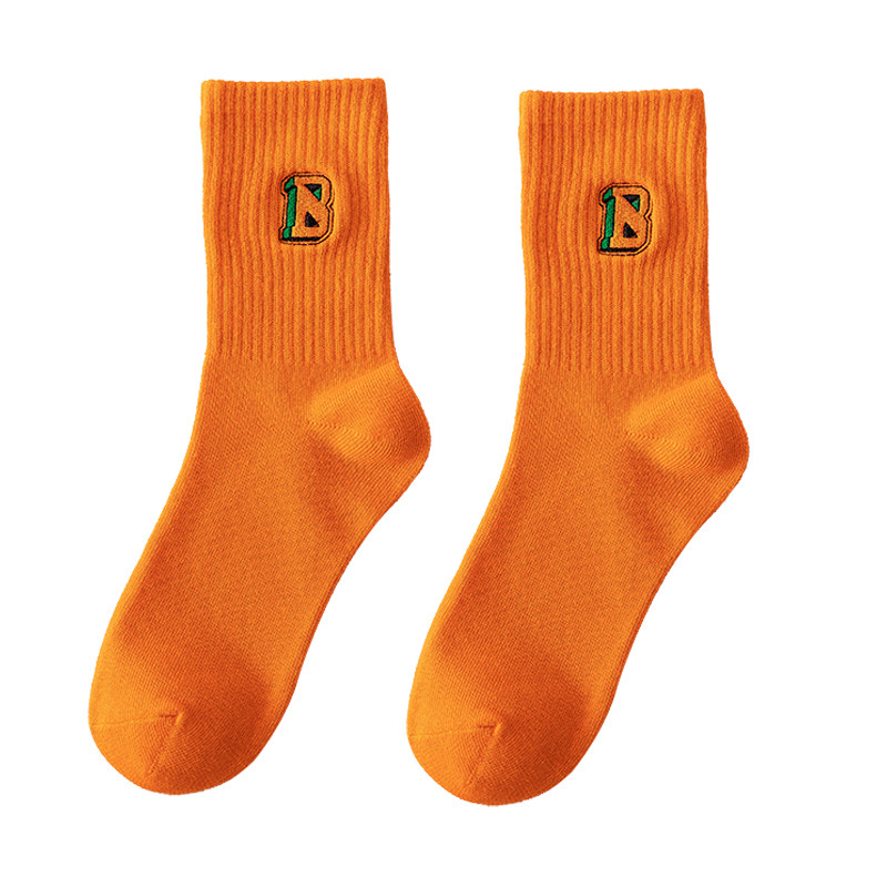 袜子橙色女士全棉长筒ins潮流男女短袜