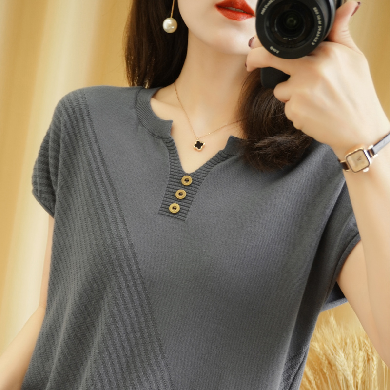 夏装棉麻V领短袖针织T恤女2020新款亚麻休闲宽松半袖打底纯棉上衣