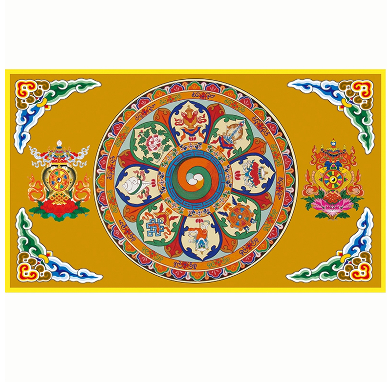 藏式吉祥八宝墙布花纹天花吊顶壁画藏族文化壁纸九龙戏珠背景墙纸
