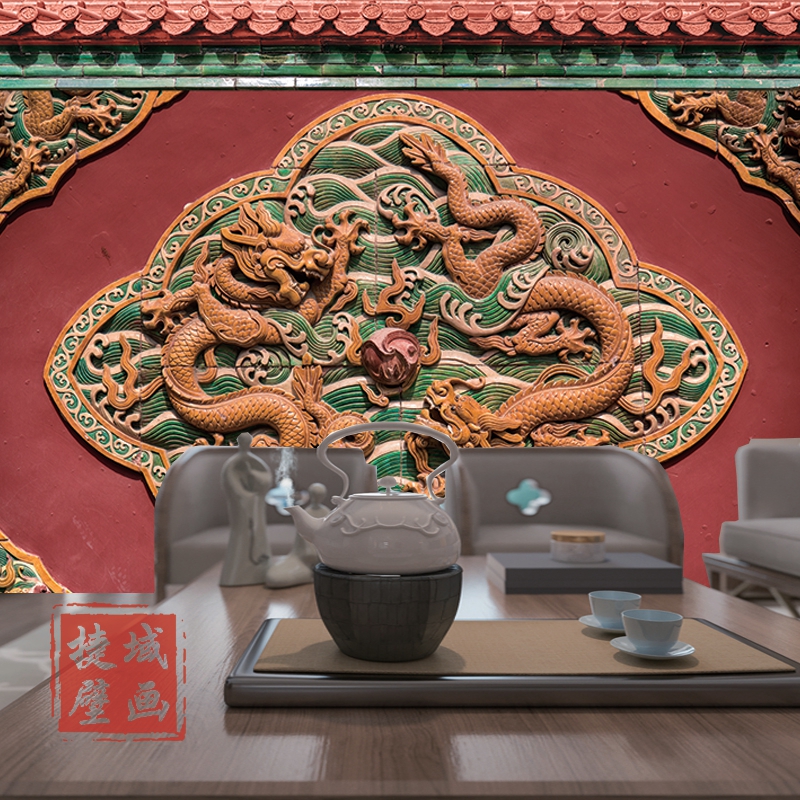 复古皇宫红墙墙纸中国红紫紫禁城宫墙壁纸餐饮定制壁画