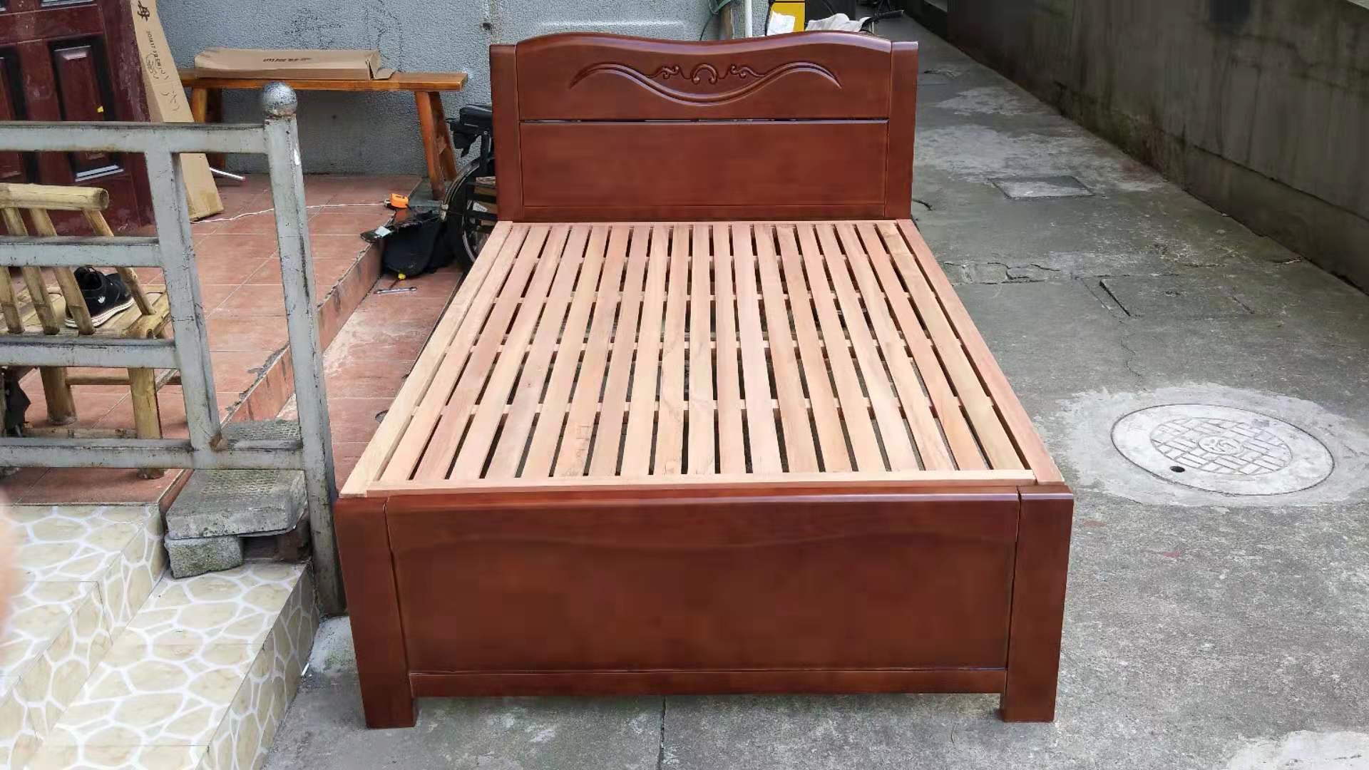 木床橡木实木简约现代老式架子板床柳桉床板实木床