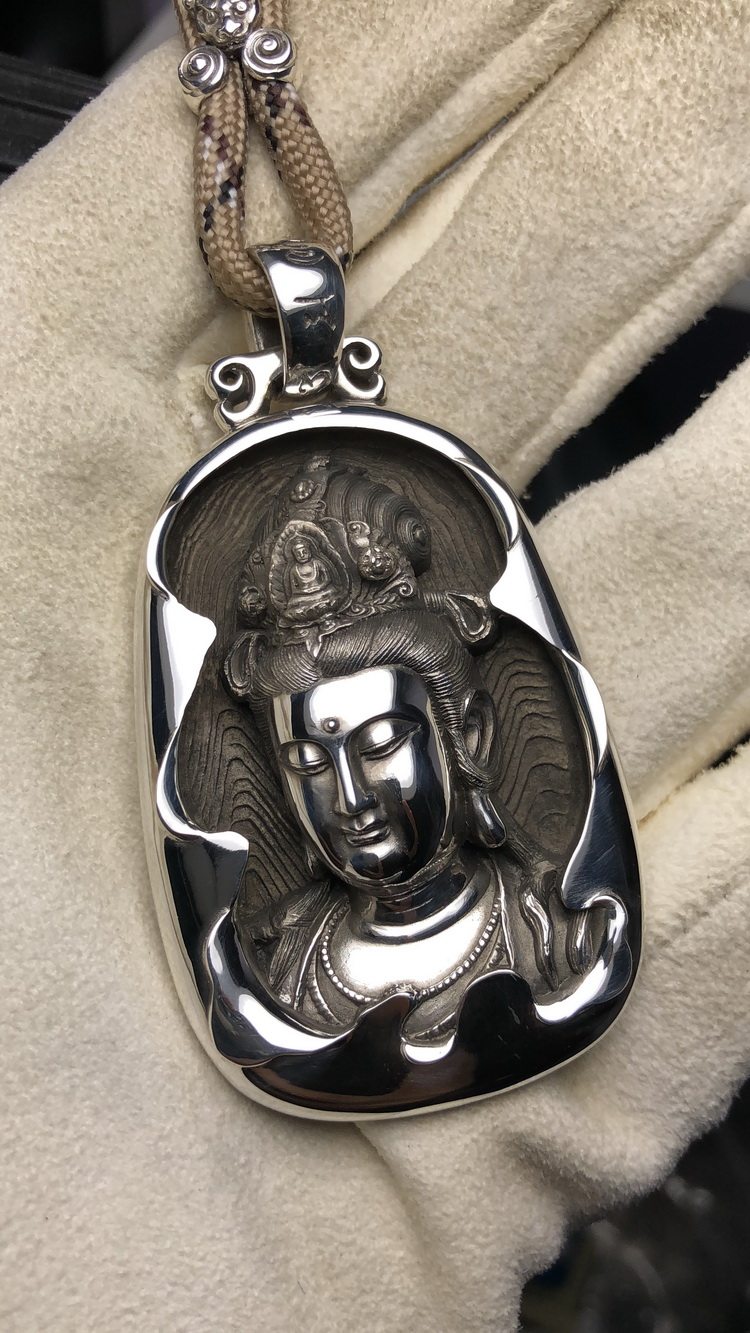 云水禅心观音映制原创990足银纯银纯手工吊坠吊牌男士款本命佛