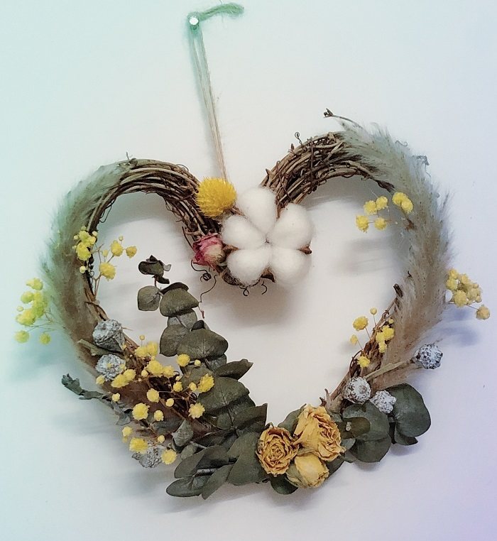 乡村花艺天然干花爱心藤编玫瑰芦苇干花挂饰墙面装饰花门楣花民宿